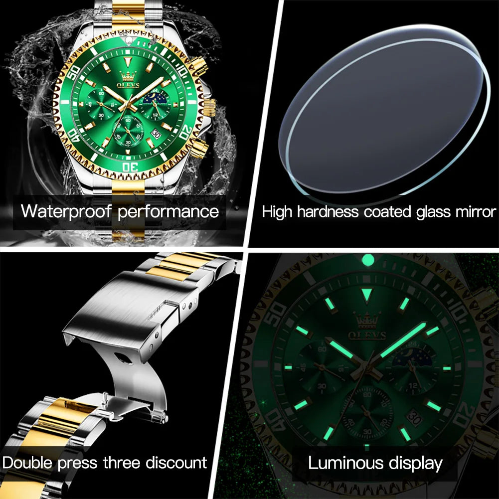 OLEVS Watch for Men Luxury Stainless Steel by DarkByteGear