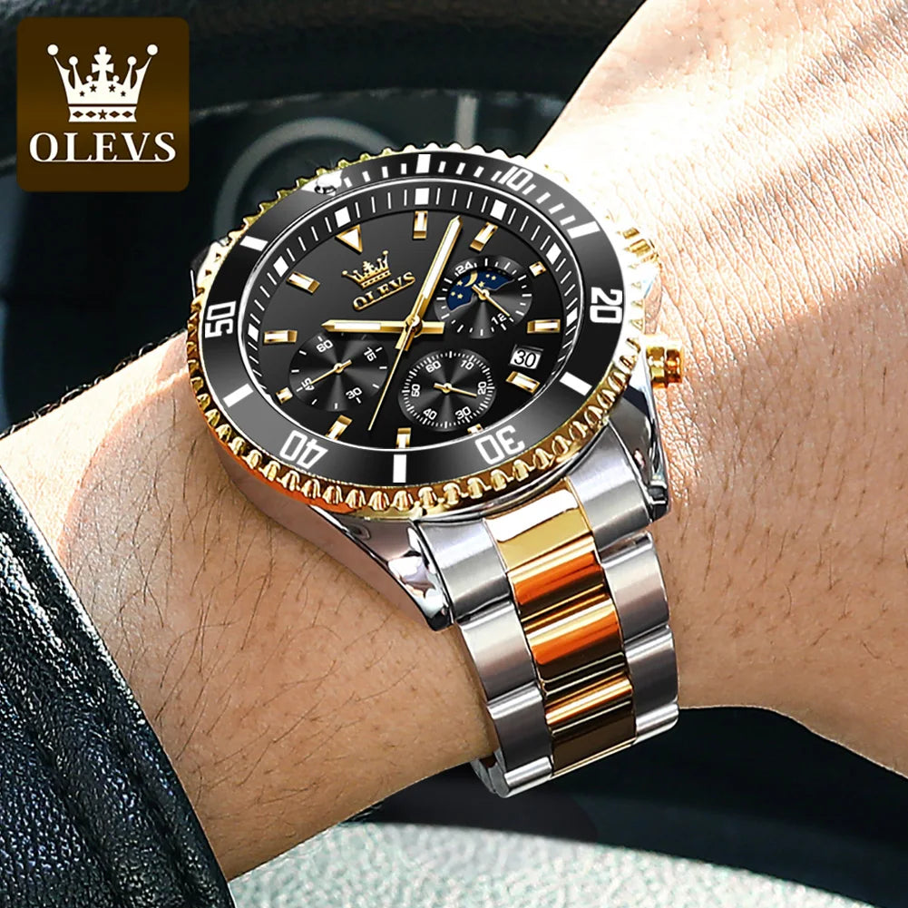 OLEVS Watch for Men Luxury Stainless Steel by DarkByteGear