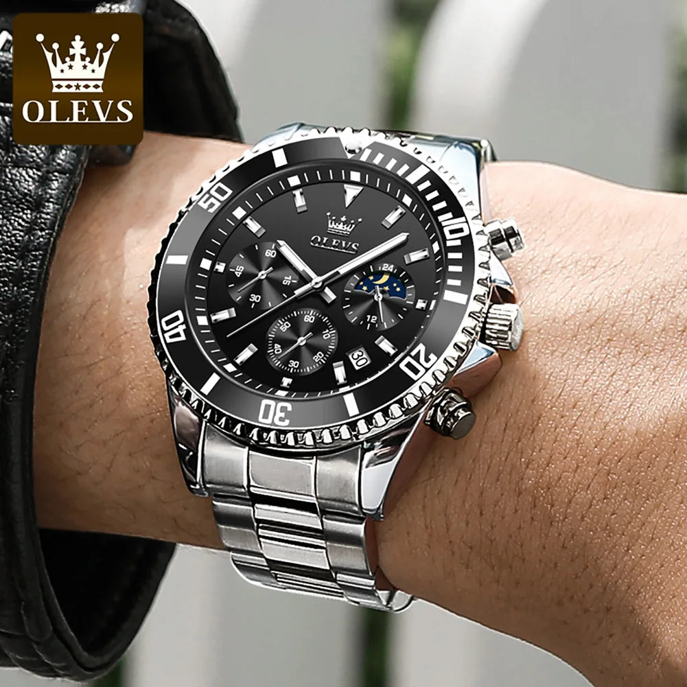 OLEVS Watch for Men Luxury Stainless Steel by DarkByteGear
