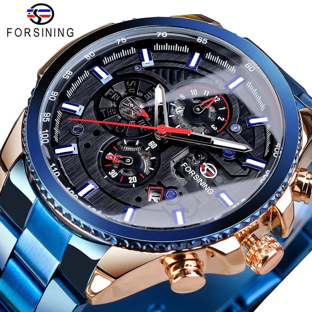 Forsining 2019 3 Dial Calendar Multifunction Military Wrist Watch by DarkByteGear