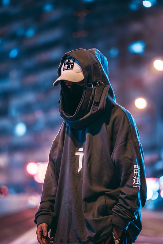 CyberSamurai Autumn Plush Streetwear Techwear Hoodie by DarkByteGear