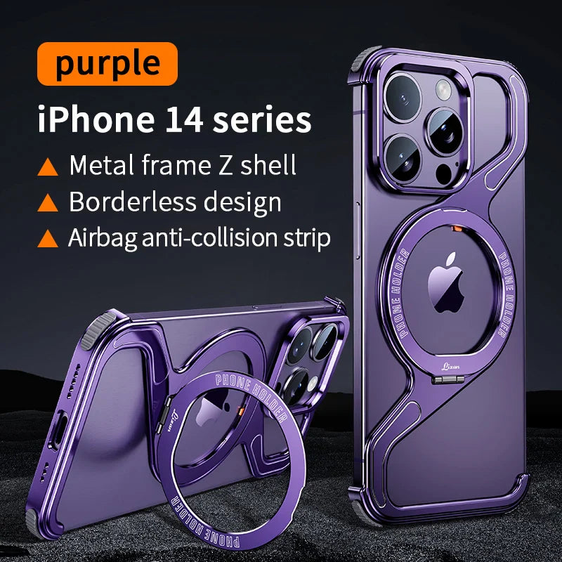 Magnetic Metal Snap-on Phone Case For Iphone 13 14 15 16 Pro Max Z Shape Geometry Stand Holder Phone Cover For IPHON 16 Promax by DarkByteGear