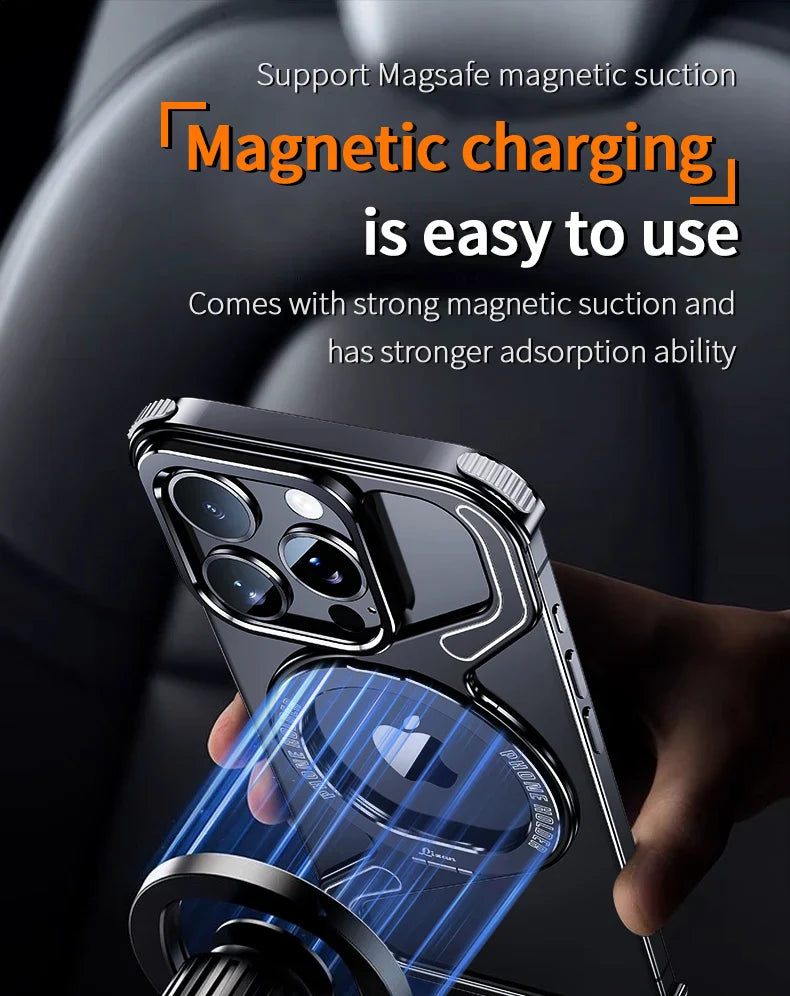 Magnetic Metal Snap-on Phone Case For Iphone 13 14 15 16 Pro Max Z Shape Geometry Stand Holder Phone Cover For IPHON 16 Promax by DarkByteGear
