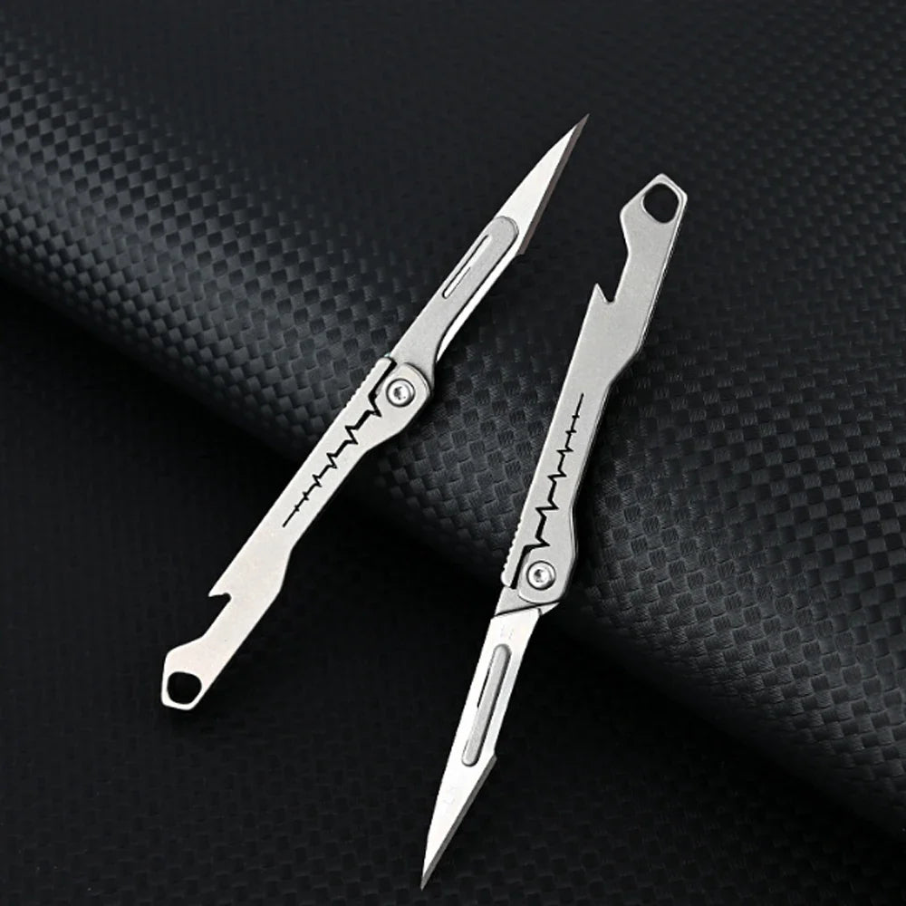 titanium alloy Bottle Opener Scalpel Folding Knife High Hardness Mini Outdoor Survival Camping Portable EDC Tool 10 Blade Free by DarkByteGear