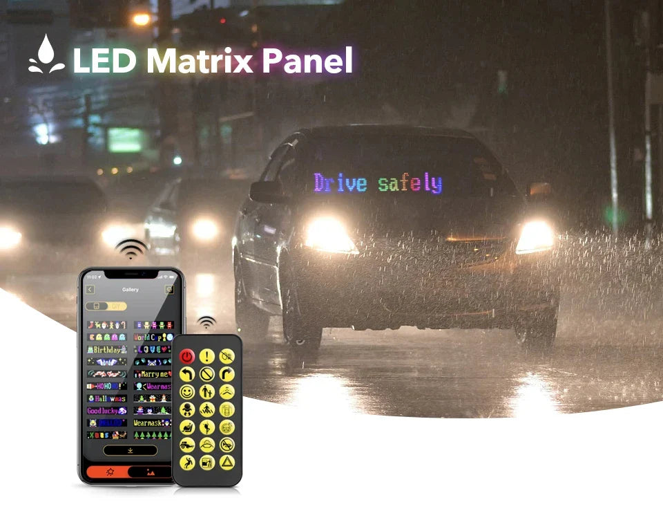 LED Matrix Pixel Panel Display Screen Flexible RGB Car Pattern Graffiti Scrolling Text Animation Shop Reminder Light Bluetooth by DarkByteGear