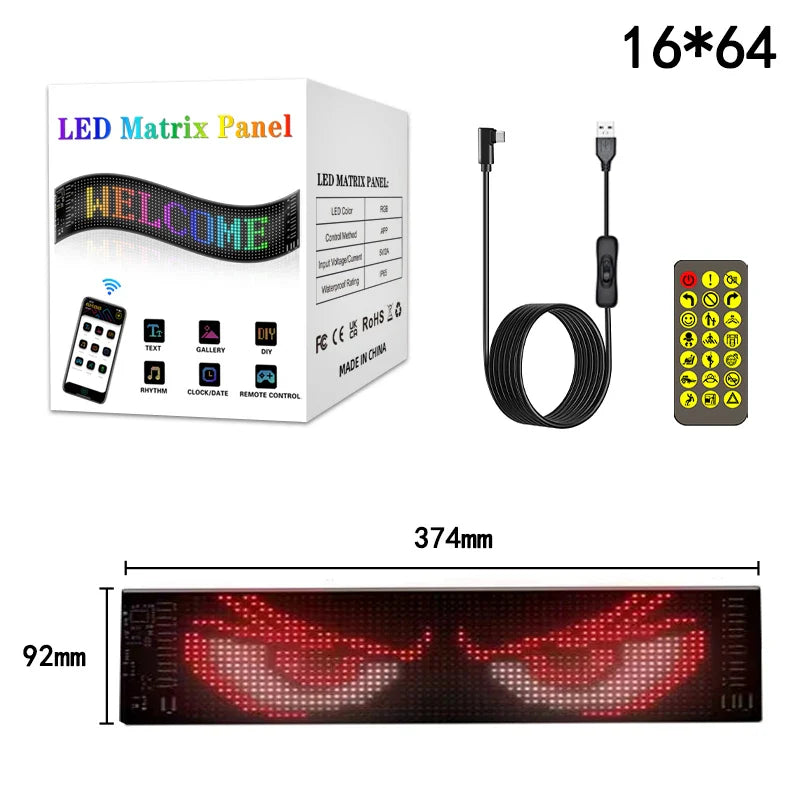 LED Matrix Pixel Panel Display Screen Flexible RGB Car Pattern Graffiti Scrolling Text Animation Shop Reminder Light Bluetooth by DarkByteGear
