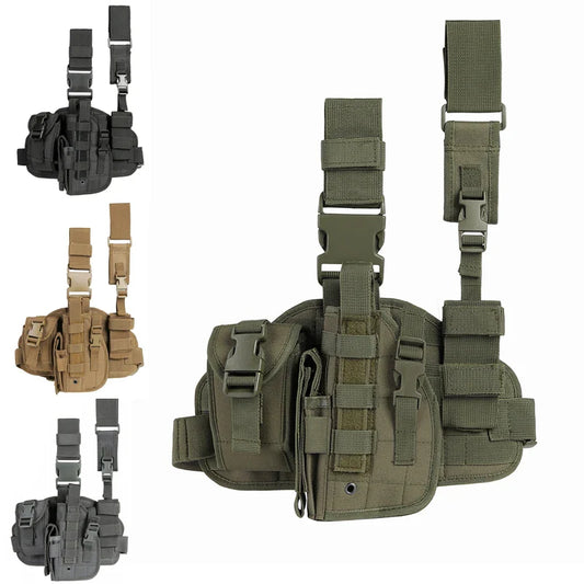 Tactical Leg Gun Holster Outdoor Multi-function Camouflage Bag Tied Leg Pistol Protective Cover Phone Pocket Hunting Gear by DarkByteGear