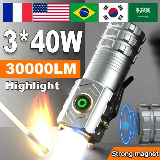 2024 New Led Mini Flashlight 18500 Ultra Powerful Led Torch 3 Core LED Mini Tactical Flashlight 30000 High Power Led Flashlight by DarkByteGear