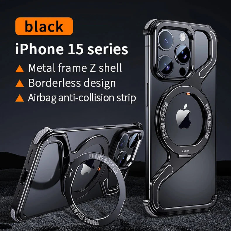 Magnetic Metal Snap-on Phone Case For Iphone 13 14 15 16 Pro Max Z Shape Geometry Stand Holder Phone Cover For IPHON 16 Promax by DarkByteGear