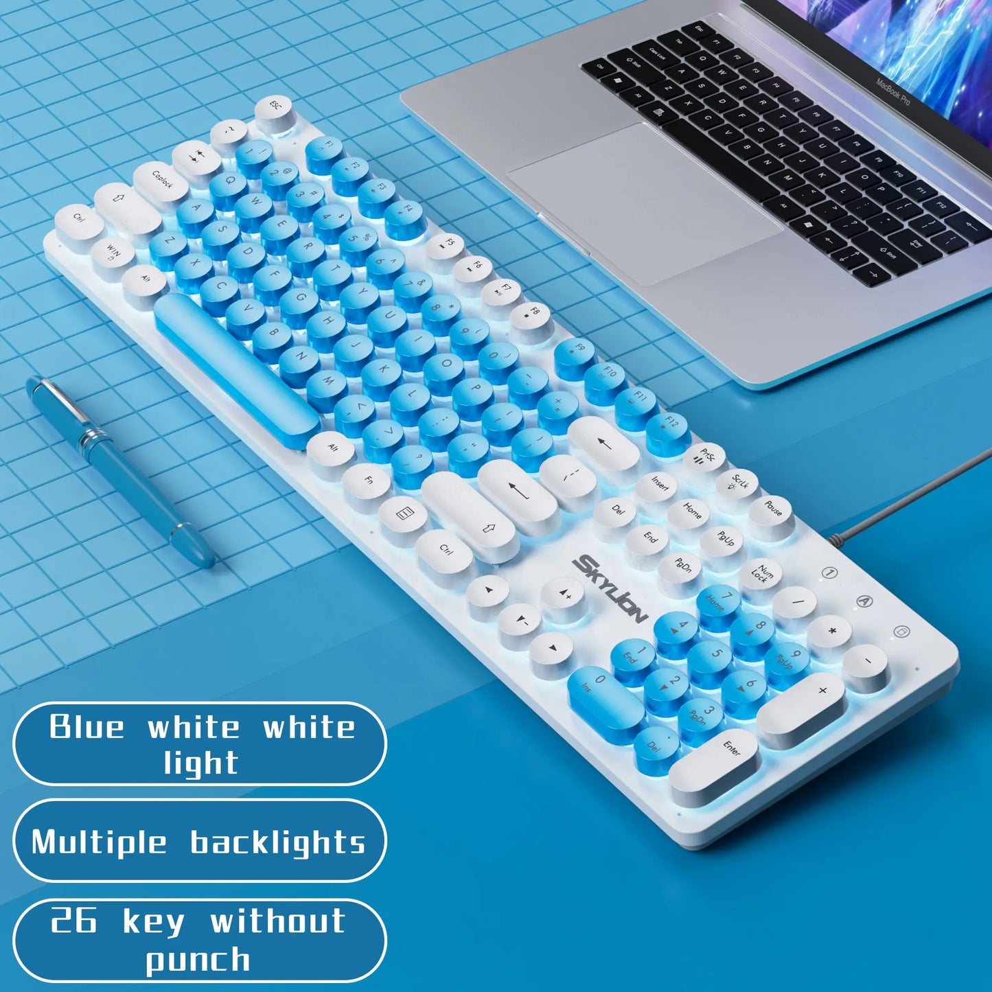 SKYLION H300 Wired 104 Keys Membrane Keyboard by DarkByteGear