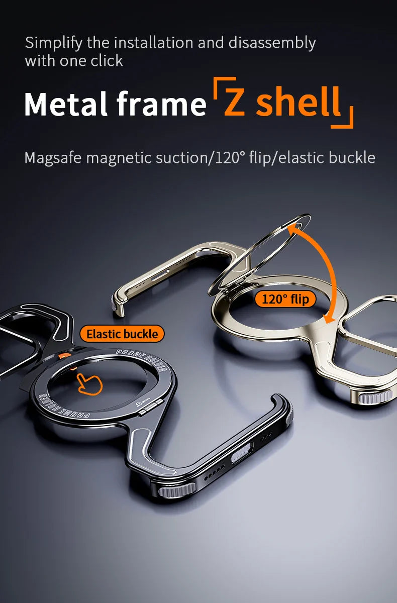 Magnetic Metal Snap-on Phone Case For Iphone 13 14 15 16 Pro Max Z Shape Geometry Stand Holder Phone Cover For IPHON 16 Promax by DarkByteGear