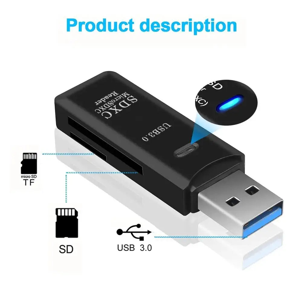 Multi Functional 2-in-1 High-speed USB 3.0/2.0 Card Reader Supports TF+SD Computer, Tablet Camera, Laptop, Car Mounted by DarkByteGear