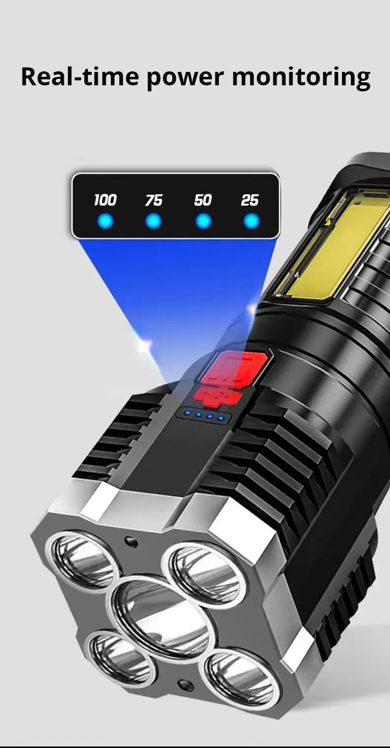 5LED High Power Led Flashlights Rechargeable Camping Spotlight with Side Light 3 Lighting Modes for Camping Adventure Outdoor by DarkByteGear
