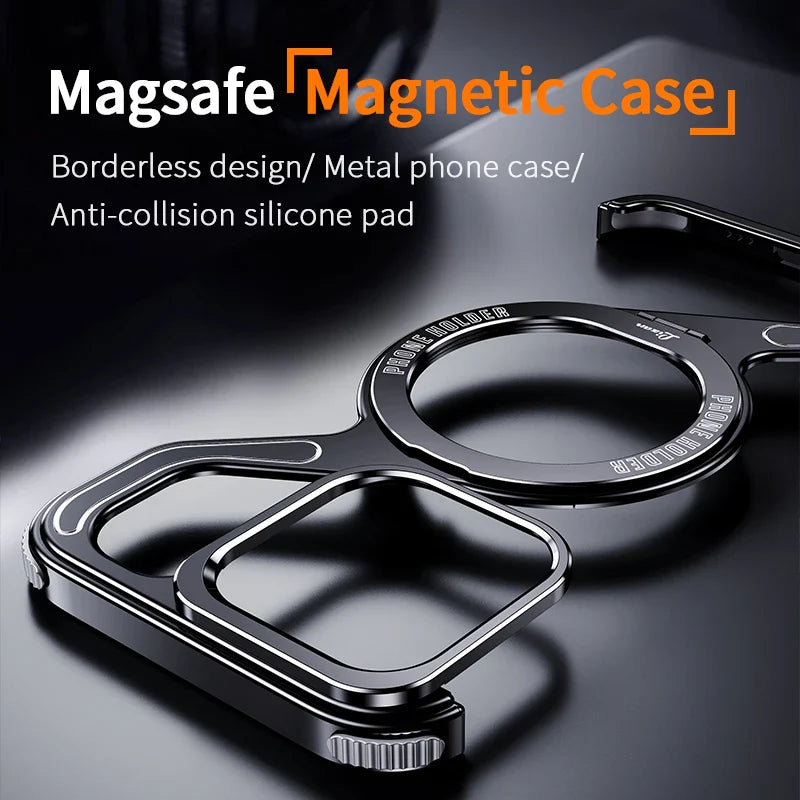 Magnetic Metal Snap-on Phone Case For Iphone 13 14 15 16 Pro Max Z Shape Geometry Stand Holder Phone Cover For IPHON 16 Promax by DarkByteGear