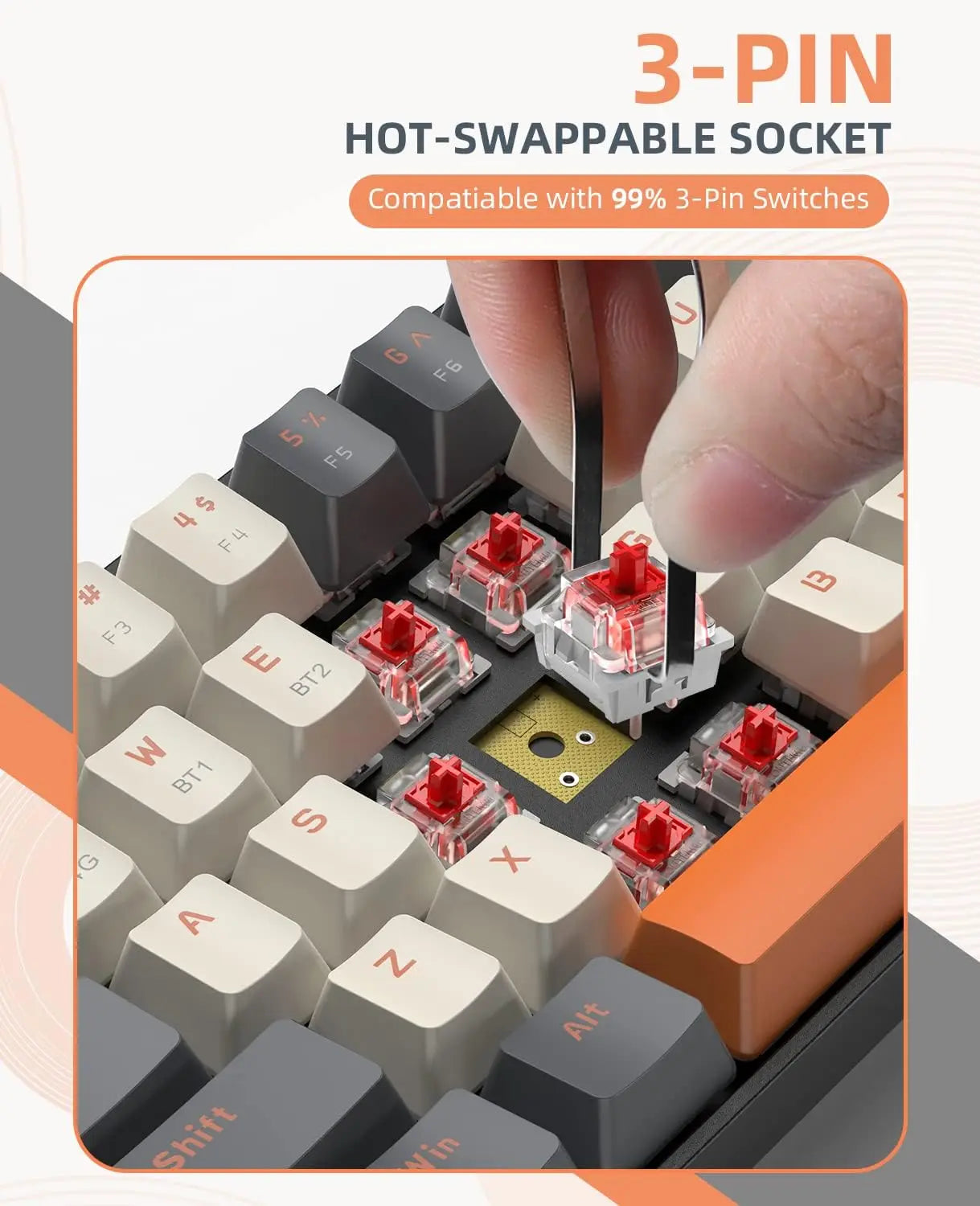 60% Wireless Mechanical Keyboard Bluetooth Dual Mode Hot-Swappable Mini 68-Key Red Switch for PC PS4 Xbox iPhone iPad by DarkByteGear