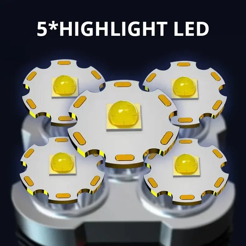 5LED High Power Led Flashlights Rechargeable Camping Spotlight with Side Light 3 Lighting Modes for Camping Adventure Outdoor by DarkByteGear