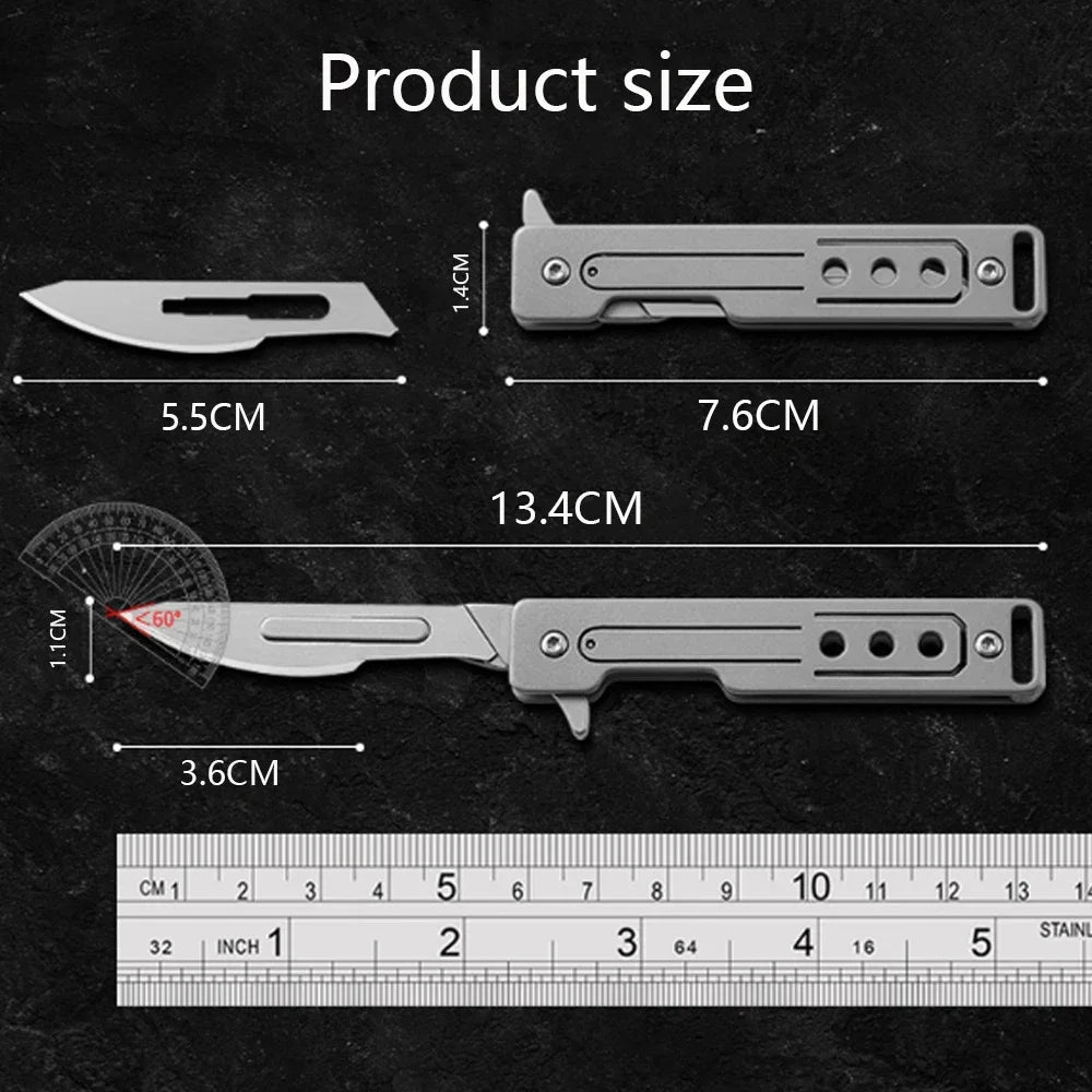 Titanium Alloy Scalpel Fast Open Folding Knife EDC Unpacking Pocket Knife Outdoor Camping Knife with 10pcs Replaceable Blades by DarkByteGear