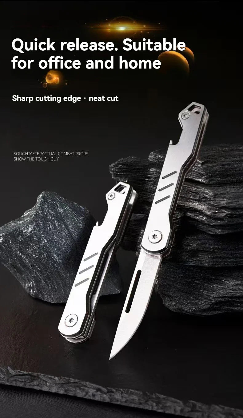Mini outdoor stainless steel folding knife, portable express keychain, multifunctional portable kitchen fruit folding knife by DarkByteGear