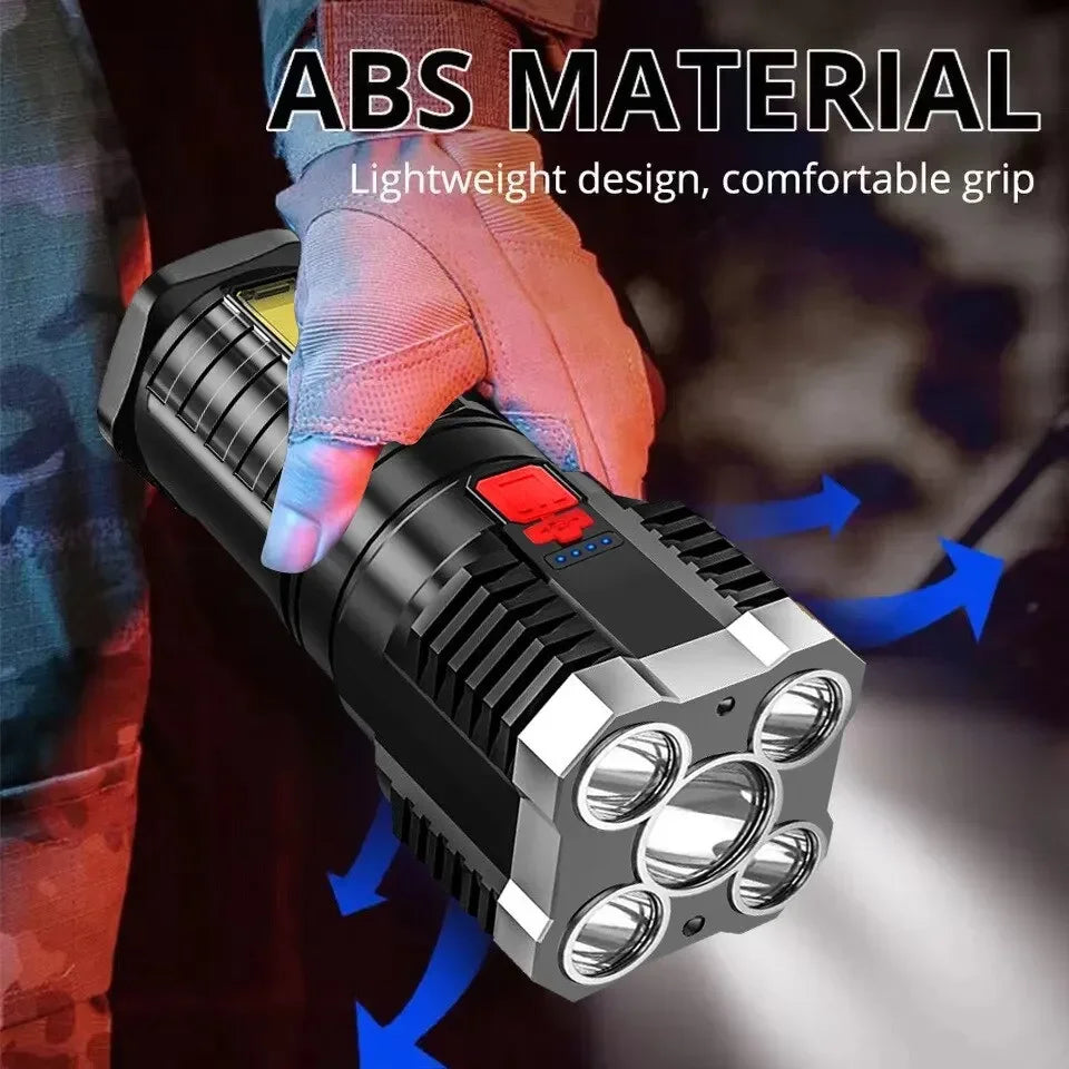 5LED High Power Led Flashlights Rechargeable Camping Spotlight with Side Light 3 Lighting Modes for Camping Adventure Outdoor by DarkByteGear