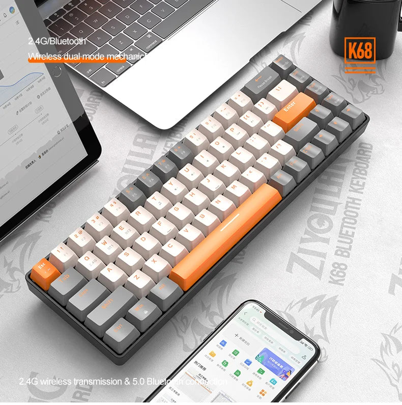 60% Wireless Mechanical Keyboard Bluetooth Dual Mode Hot-Swappable Mini 68-Key Red Switch for PC PS4 Xbox iPhone iPad by DarkByteGear