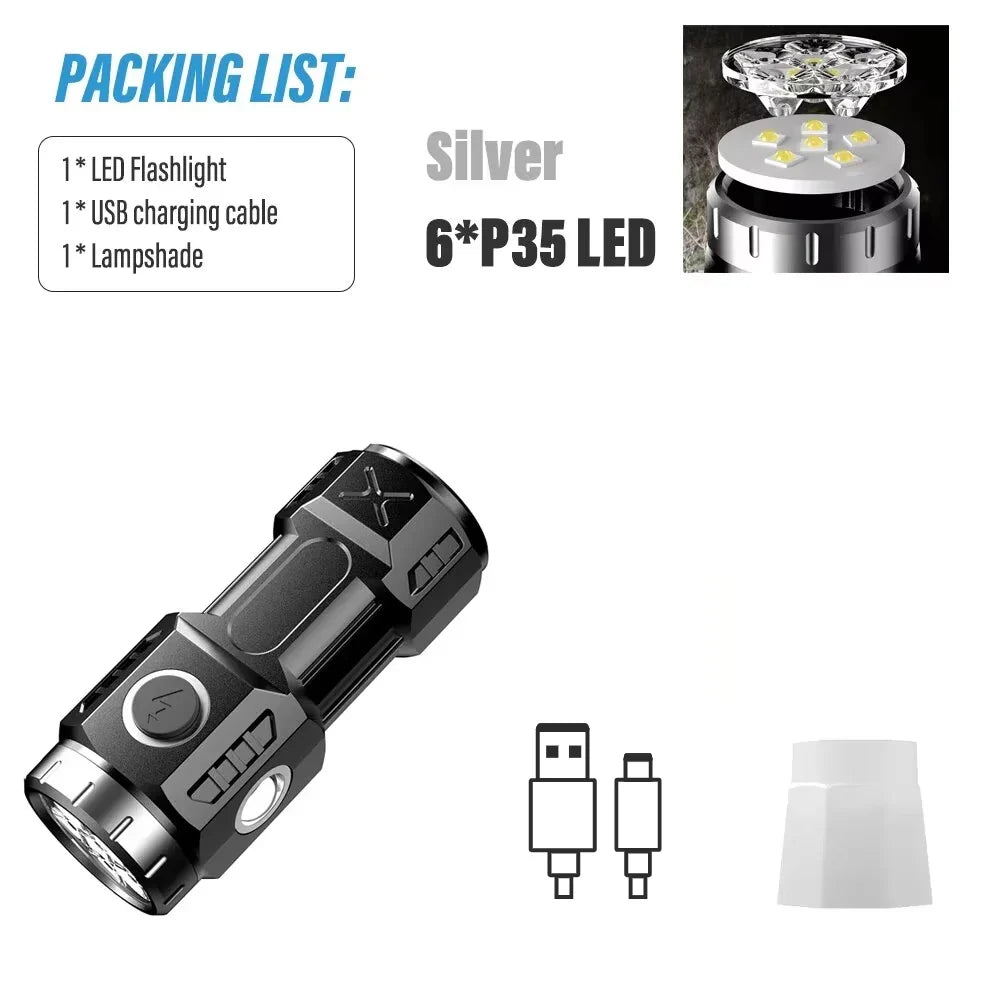 MINI Rechargeable LED Flashlight Camping Light With Side Lights and Lampshade Tail with Magnet Suitable for Exploring, Camping by DarkByteGear