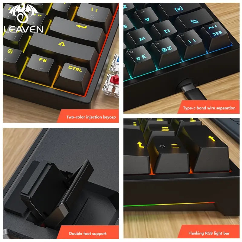 LEAVEN K620 Wired Mechanical Keyboard 61 Keys by DarkByteGear