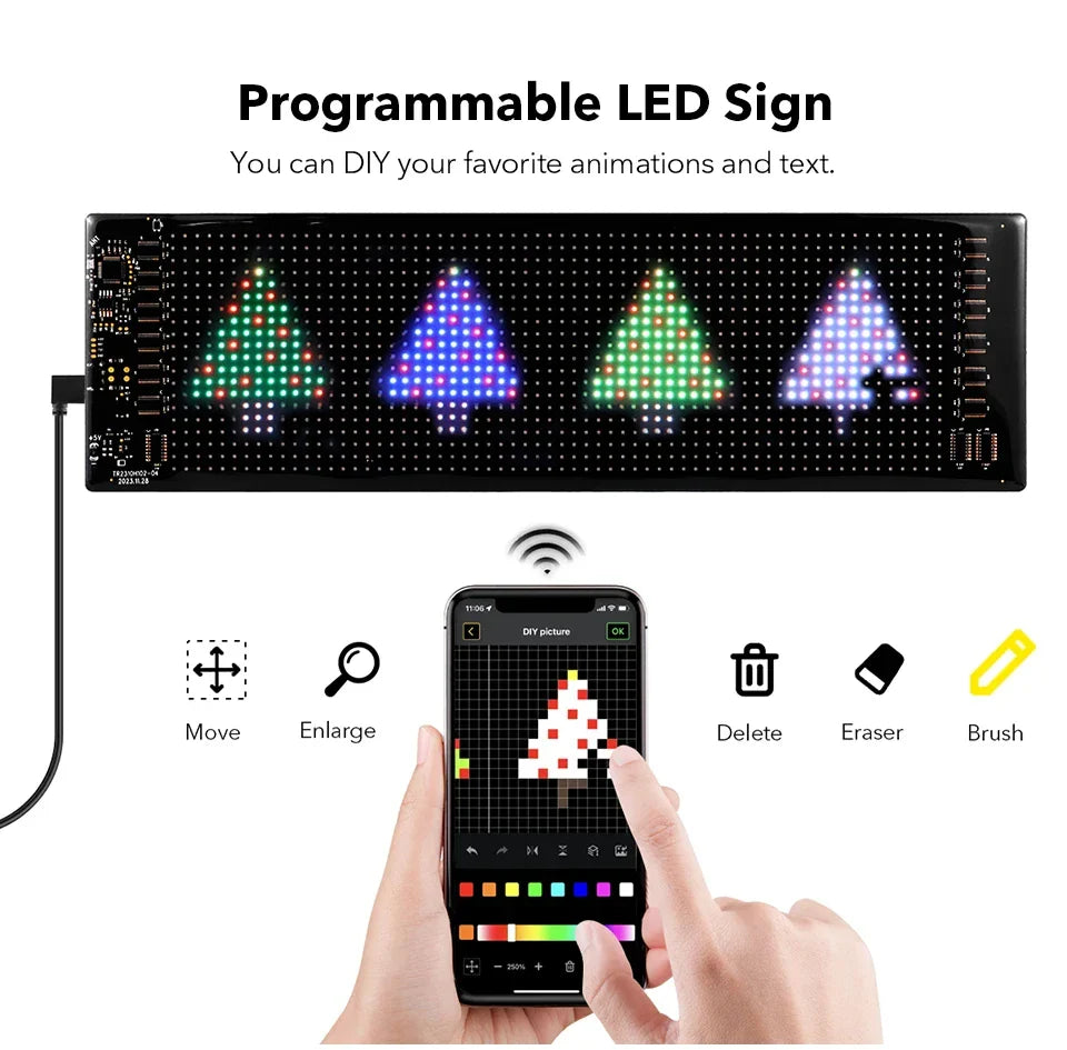 LED Matrix Pixel Panel Display Screen Flexible RGB Car Pattern Graffiti Scrolling Text Animation Shop Reminder Light Bluetooth by DarkByteGear