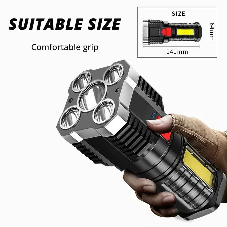 5LED High Power Led Flashlights Rechargeable Camping Spotlight with Side Light 3 Lighting Modes for Camping Adventure Outdoor by DarkByteGear
