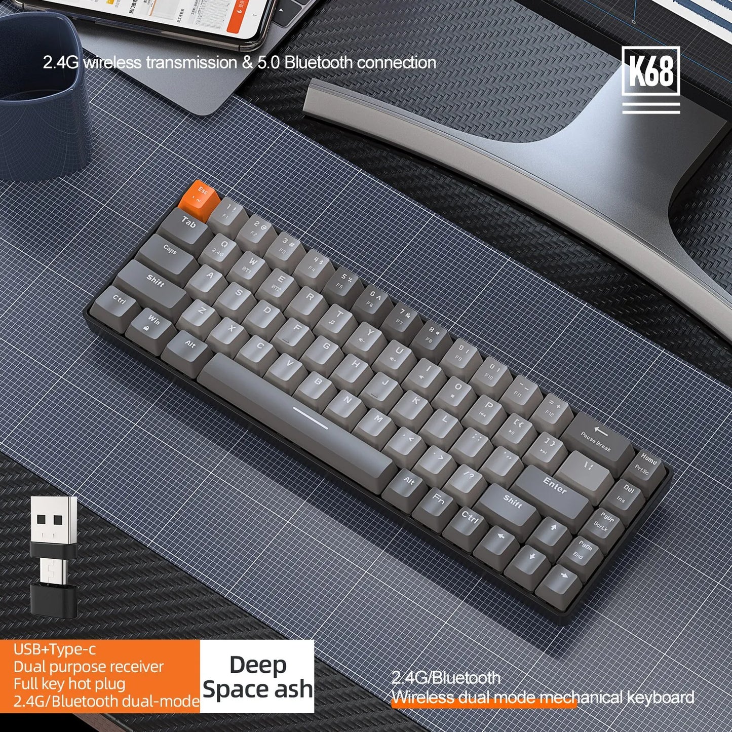 60% Wireless Mechanical Keyboard Bluetooth Dual Mode by DarkByteGear