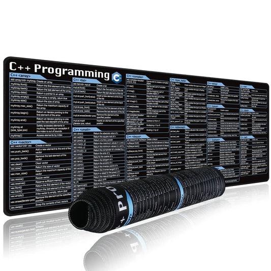 C++ Programing Mouse Pad XXL Large Shortcuts Keyboard Mousepad Cheat Sheet Desk Mat Stitched Edge Non-Slip Base for Engineer by DarkByteGear
