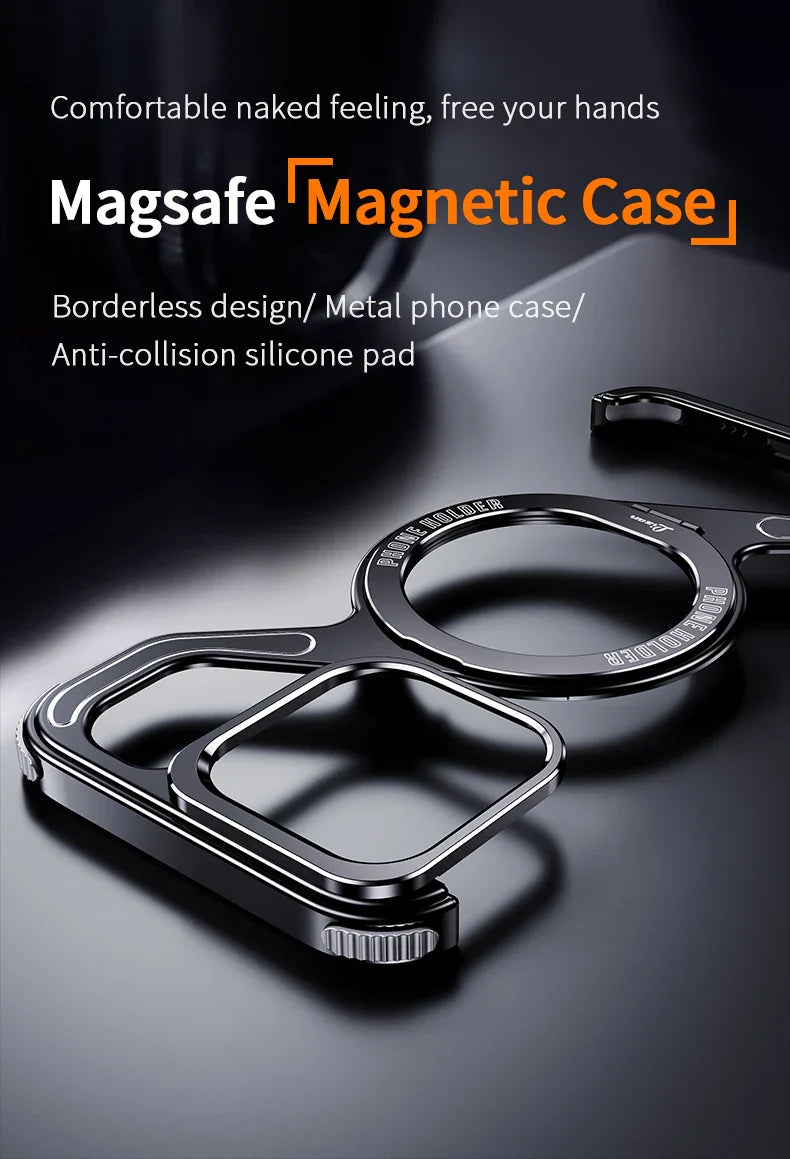 Magnetic Metal Snap-on Phone Case For Iphone 13 14 15 16 Pro Max Z Shape Geometry Stand Holder Phone Cover For IPHON 16 Promax by DarkByteGear