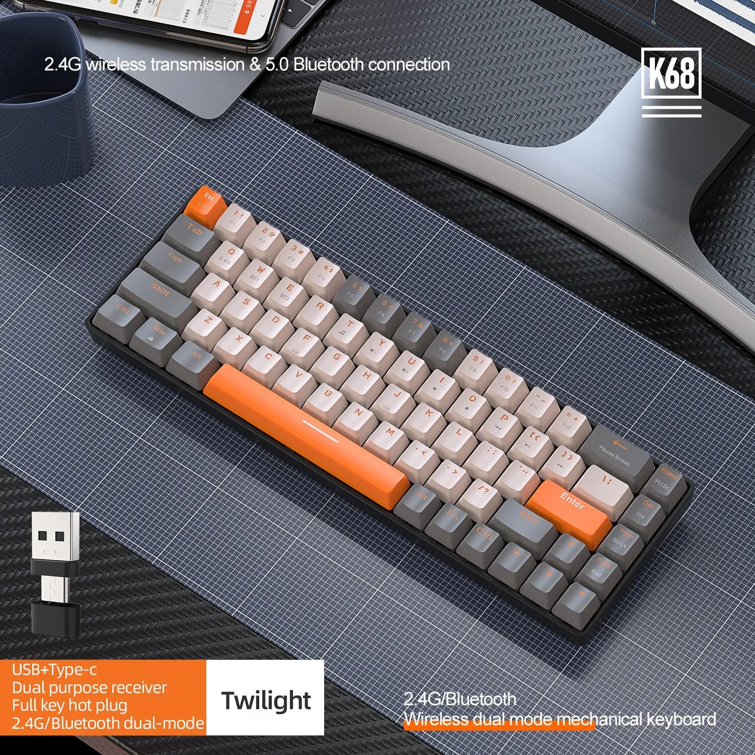 60% Wireless Mechanical Keyboard Bluetooth Dual Mode by DarkByteGear