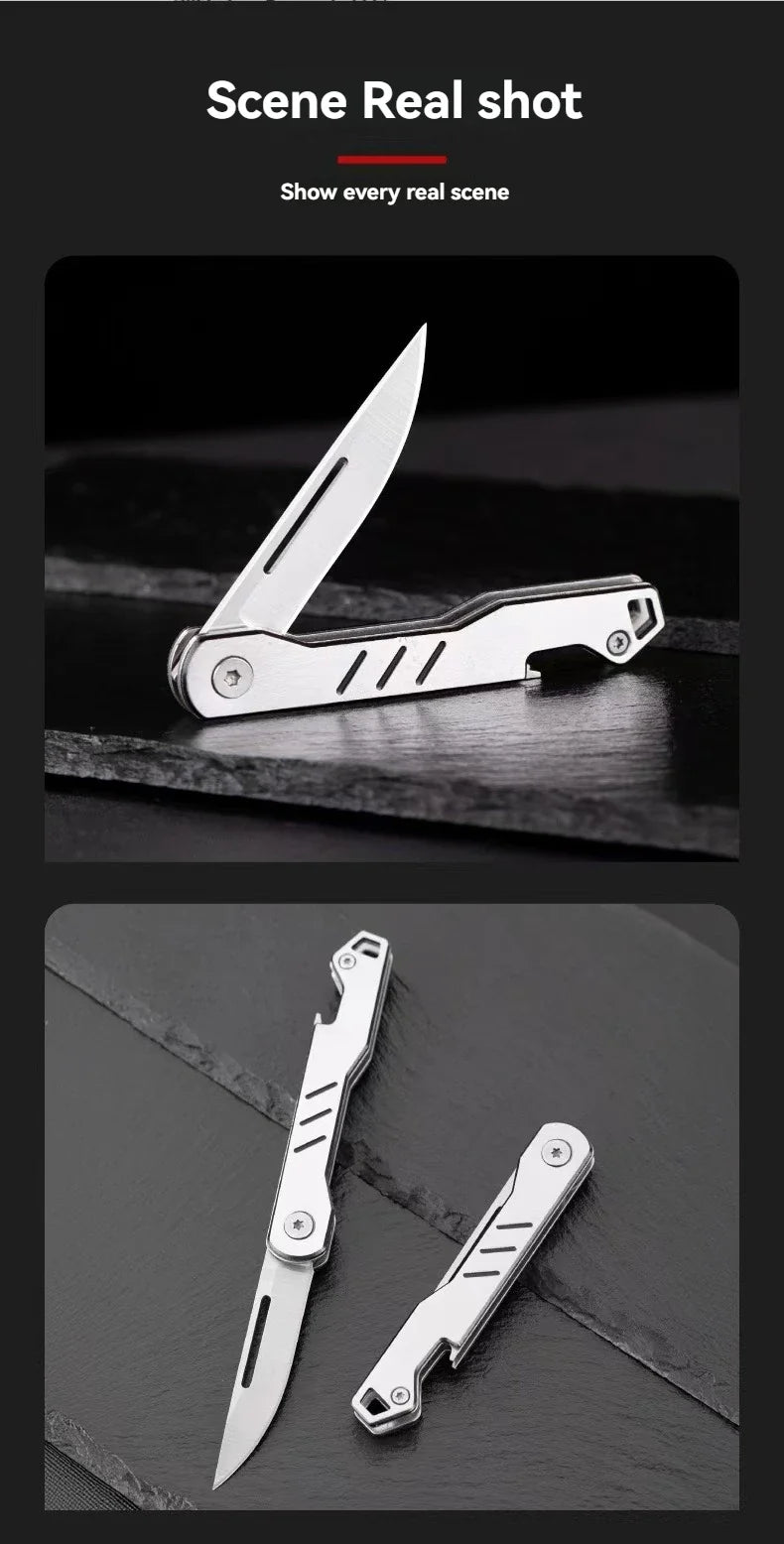 Mini outdoor stainless steel folding knife, portable express keychain, multifunctional portable kitchen fruit folding knife by DarkByteGear