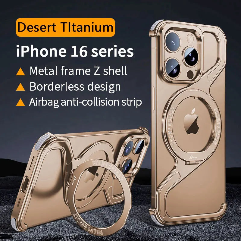 Magnetic Metal Snap-on Phone Case For Iphone 13 14 15 16 Pro Max Z Shape Geometry Stand Holder Phone Cover For IPHON 16 Promax by DarkByteGear