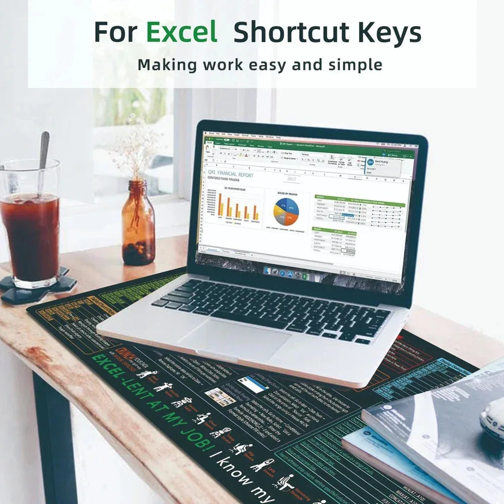 Office Shortcuts XXL Mouse Pad Large Extended Excel Powerpoint Word Software Mousepad Programmer Non-Slip Rubber Gaming Desk Mat by DarkByteGear