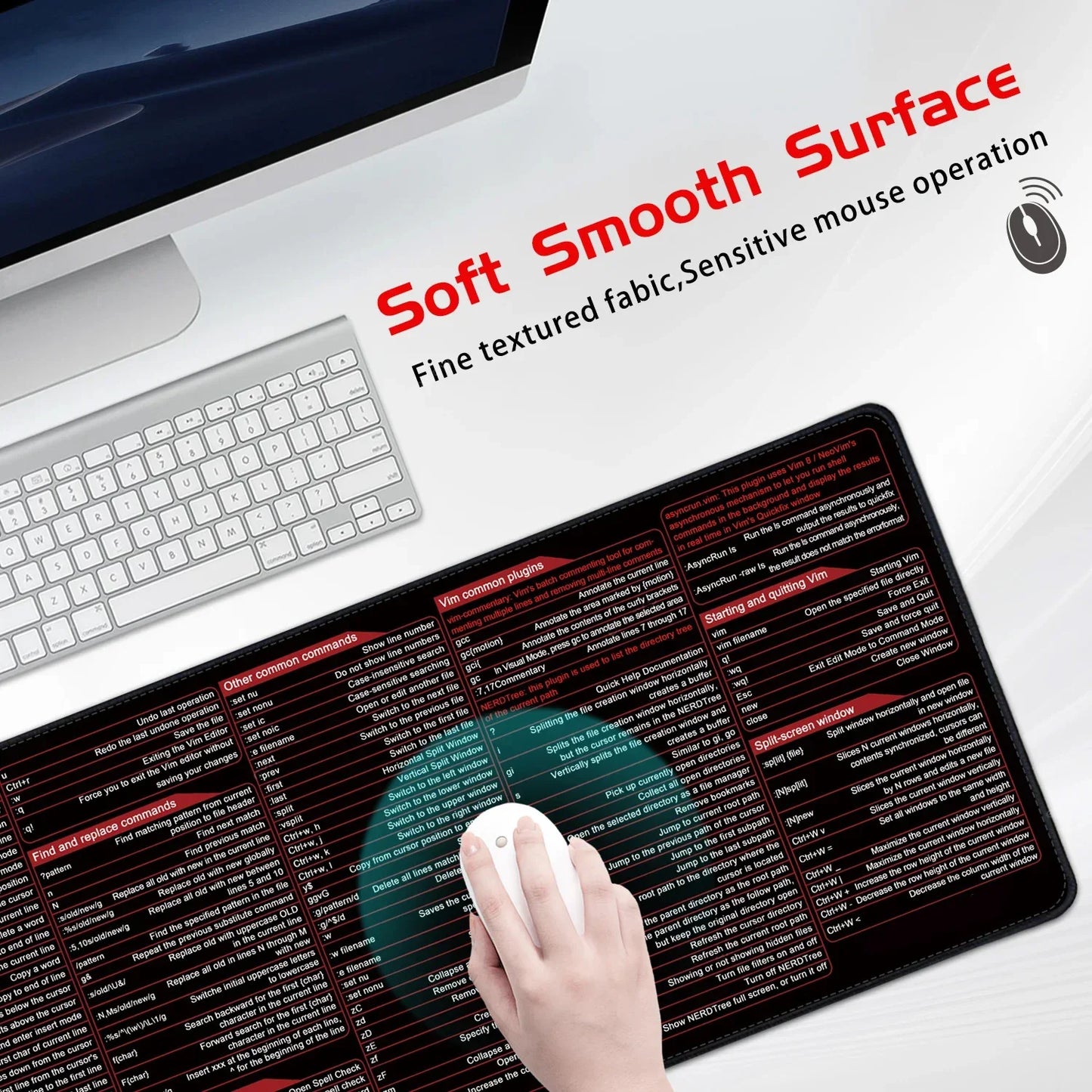Vim Mouse Pad Large Linux Text Editor Cheat Sheet Shortcut Mousepad for Programing Engineer Non-Slip Stitched Edge Desk Mat by DarkByteGear