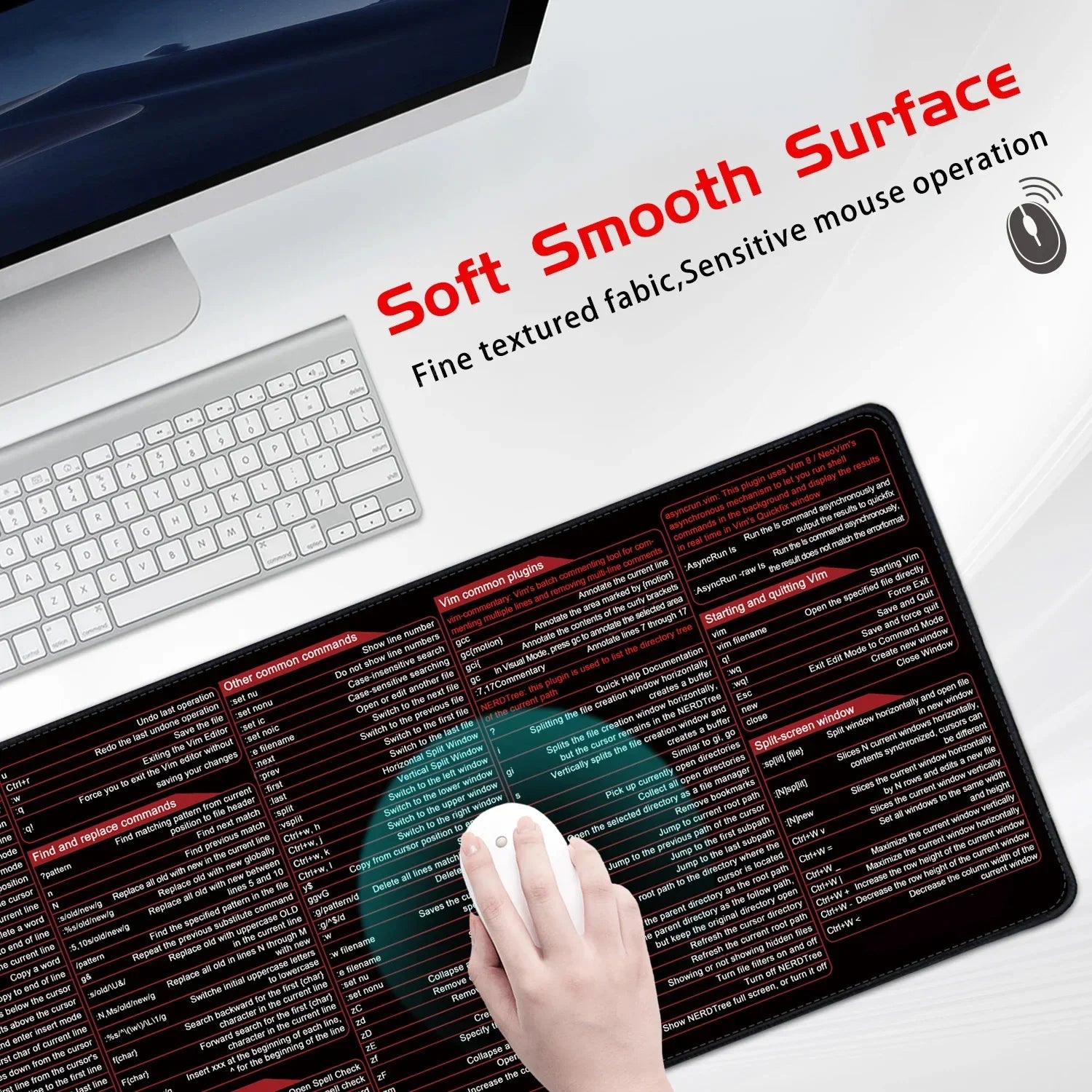 Vim Mouse Pad Large Linux Text Editor Cheat Sheet Shortcut Mousepad for Programing Engineer Non-Slip Stitched Edge Desk Mat by DarkByteGear