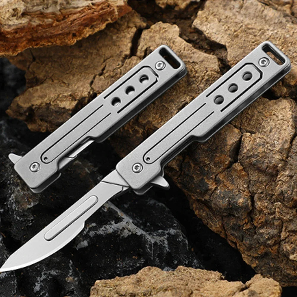 Titanium Alloy Scalpel Fast Open Folding Knife EDC Unpacking Pocket Knife Outdoor Camping Knife with 10pcs Replaceable Blades by DarkByteGear