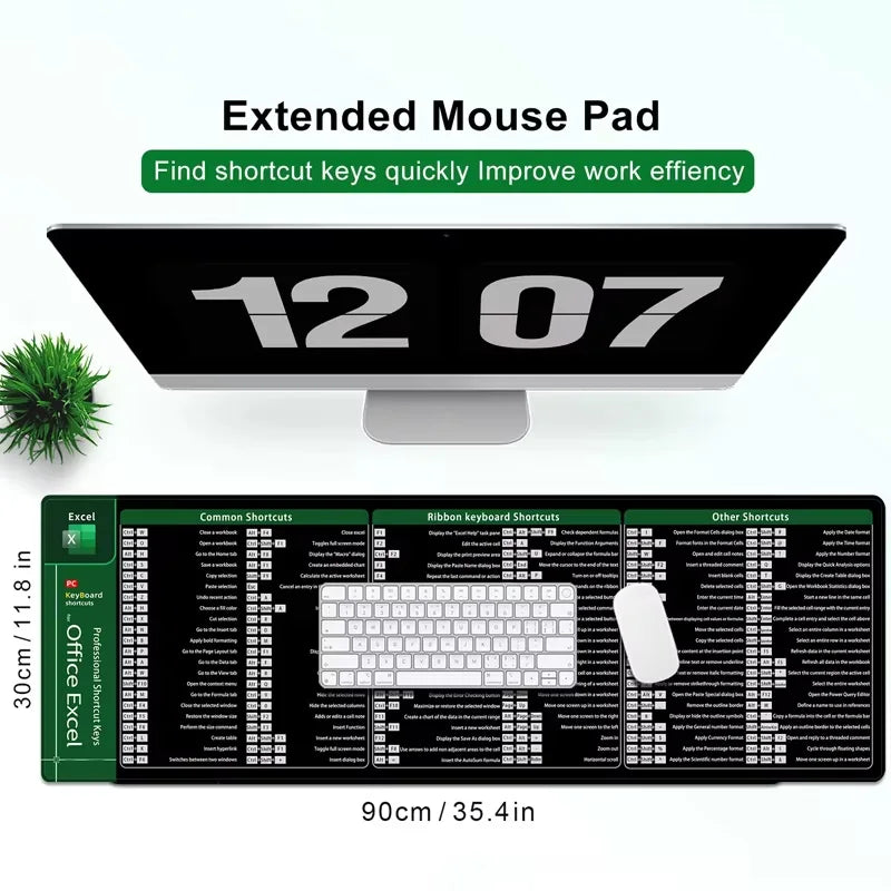 Excel Shortcuts Mouse Pad XXL Large Extended Office Computer Desk Mat Big Keyboard Mousepad with Stitched Edge Non-Slip Base by DarkByteGear