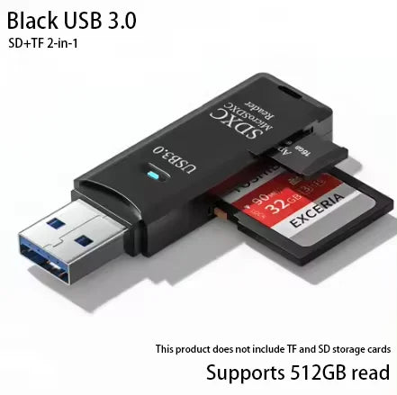 Multi Functional 2-in-1 High-speed USB 3.0/2.0 Card Reader Supports TF+SD Computer, Tablet Camera, Laptop, Car Mounted by DarkByteGear