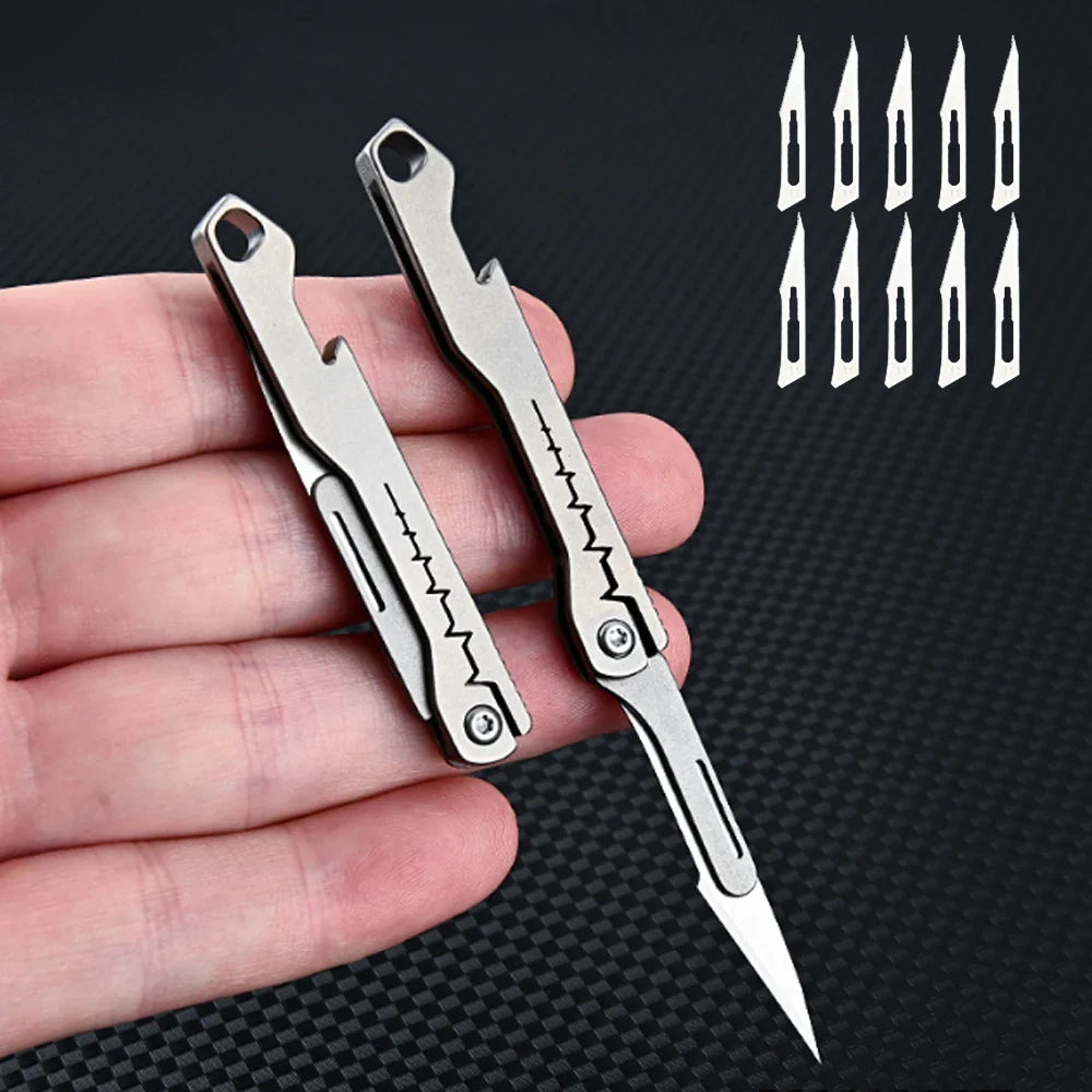 titanium alloy Bottle Opener Scalpel Folding Knife High Hardness Mini Outdoor Survival Camping Portable EDC Tool 10 Blade Free by DarkByteGear