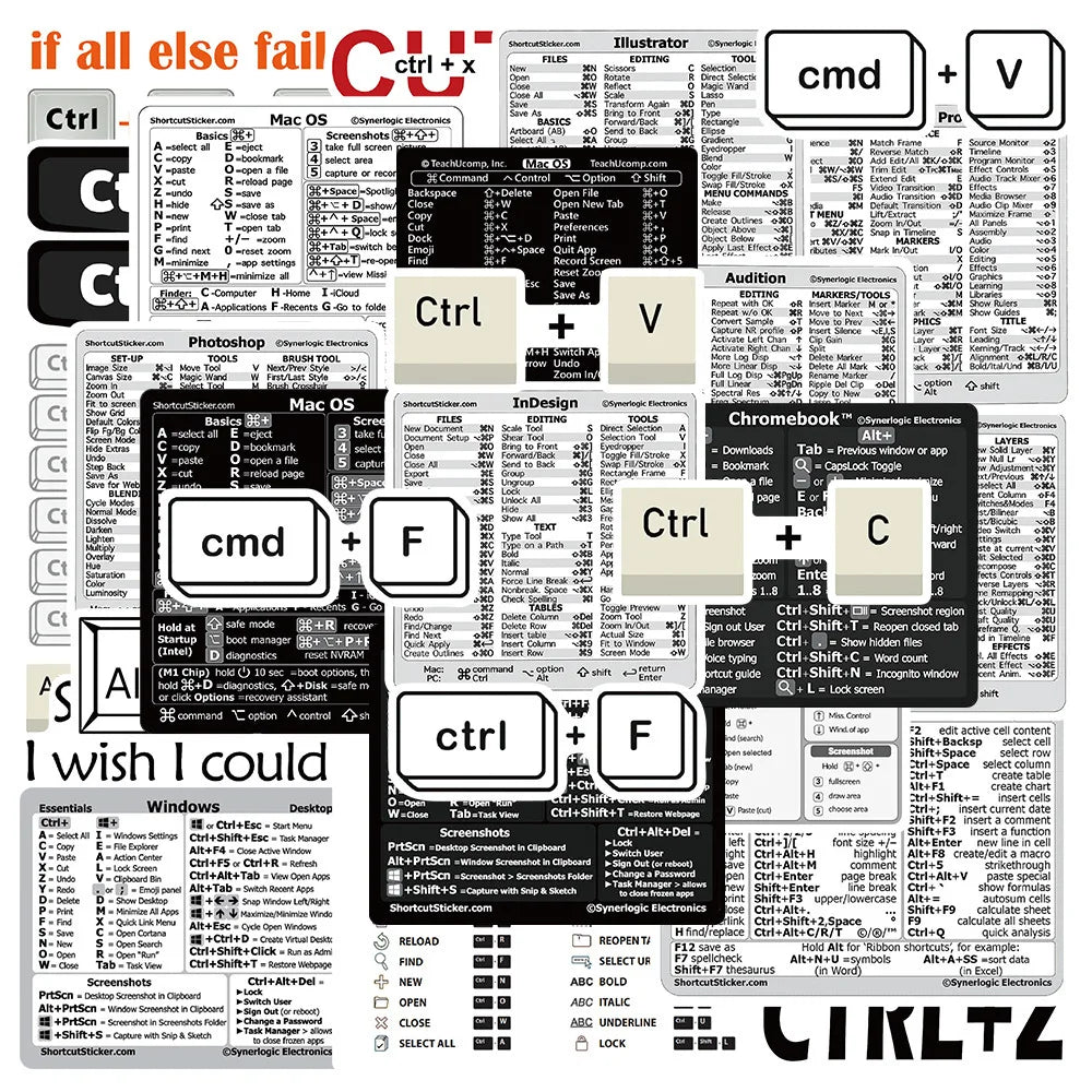 30PCS Shortcut Key Tips Waterproof Computer Sticker DIY Keyboard ipad Laptop And Desktop Student Gift Decoration Toy Sticker by DarkByteGear