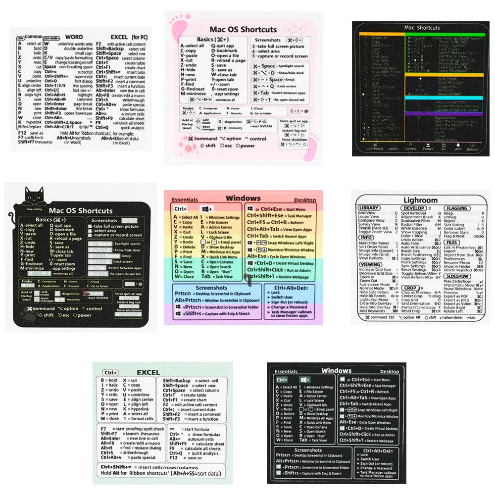 Reference Keyboard Shortcut Stickers Adhesive For PC Laptop Desktop Short Cut Sticker for Apple Mac Chromebook Window Photoshop by DarkByteGear