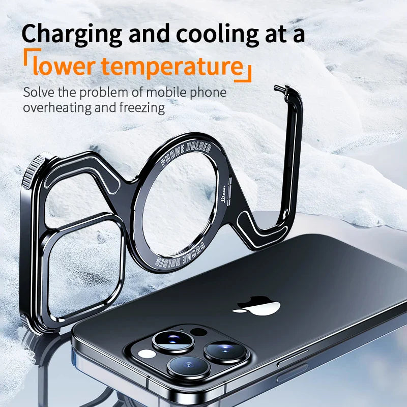 Magnetic Metal Snap-on Phone Case For Iphone 13 14 15 16 Pro Max Z Shape Geometry Stand Holder Phone Cover For IPHON 16 Promax by DarkByteGear
