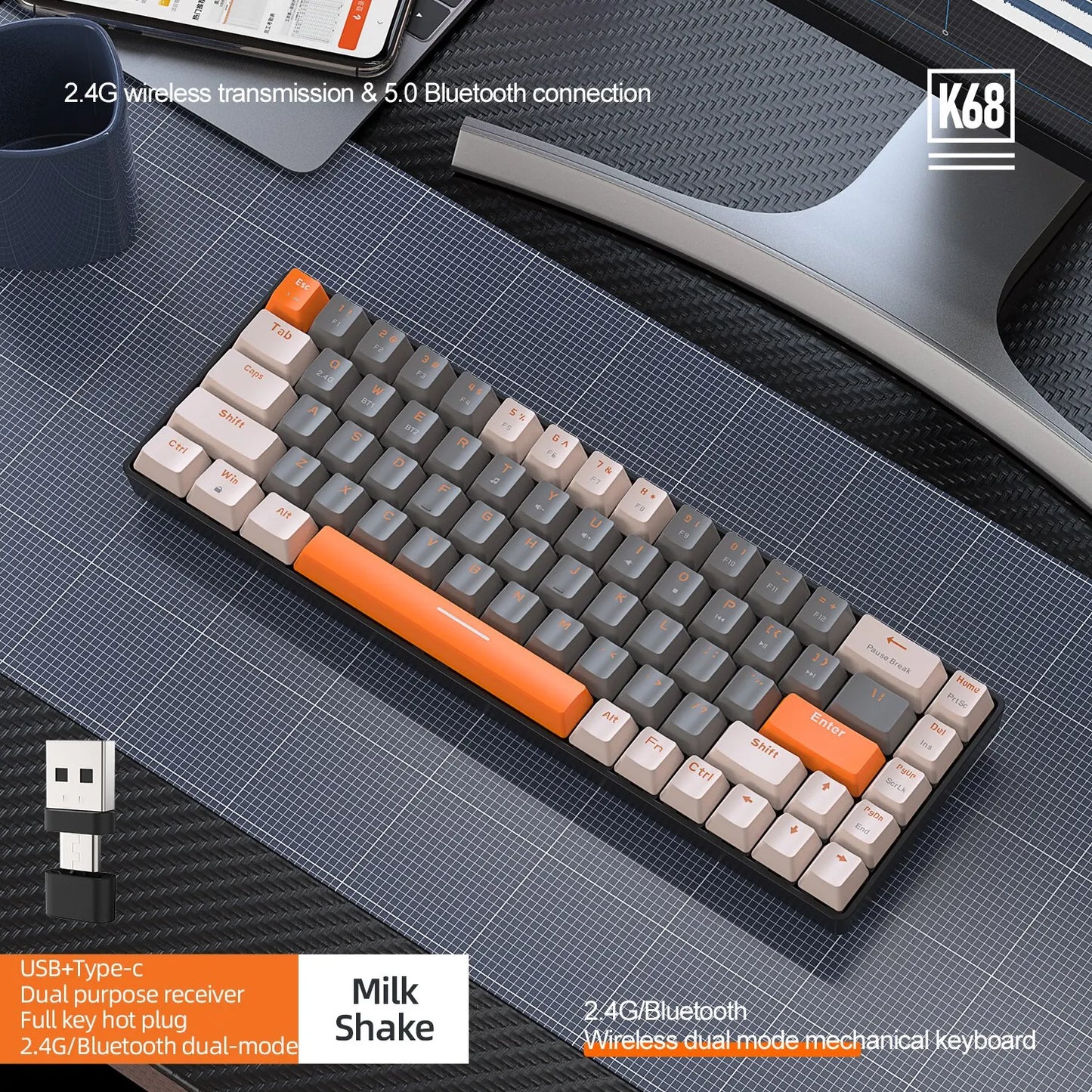 60% Wireless Mechanical Keyboard Bluetooth Dual Mode by DarkByteGear