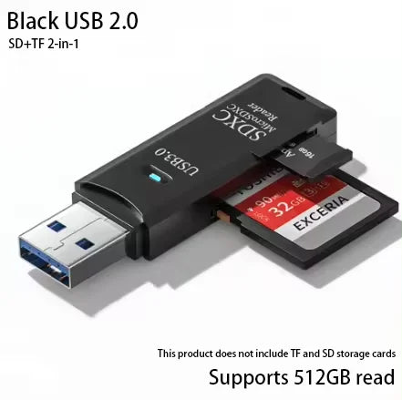 Multi Functional 2-in-1 High-speed USB 3.0/2.0 Card Reader Supports TF+SD Computer, Tablet Camera, Laptop, Car Mounted by DarkByteGear
