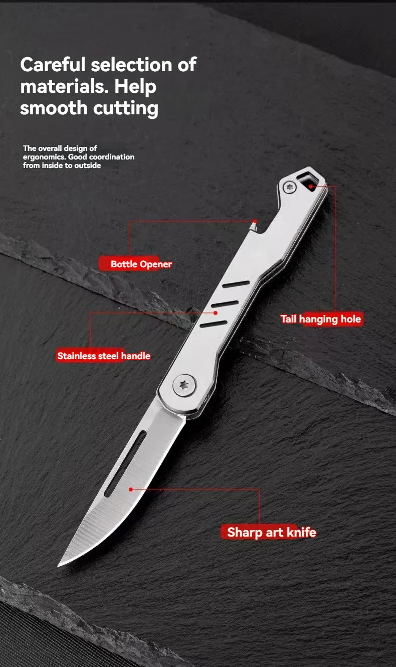 Mini outdoor stainless steel folding knife, portable express keychain, multifunctional portable kitchen fruit folding knife by DarkByteGear