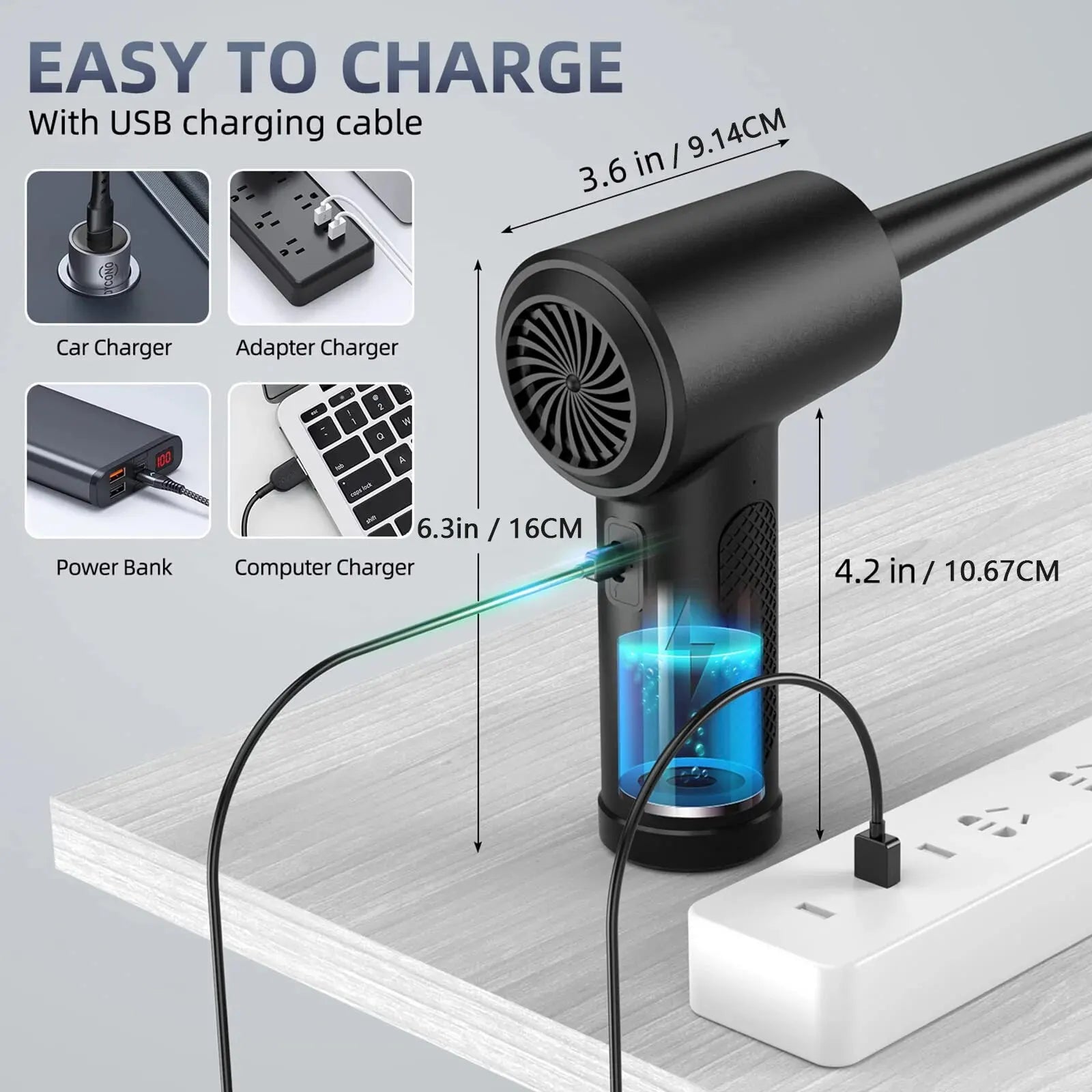 Compressed Air Duster Electric Rechargeable Cordless Air Blower Compressed Air For Cleaning Computer Keyboard Camera Car Home by DarkByteGear