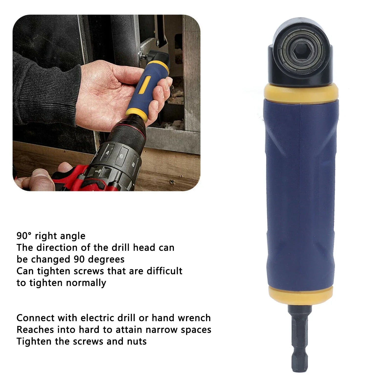 Right Angle Drill Adaptor 90 Degree Yellow Blue Drills Attachment Extension Driver Yellow Blue Extension Driver by DarkByteGear