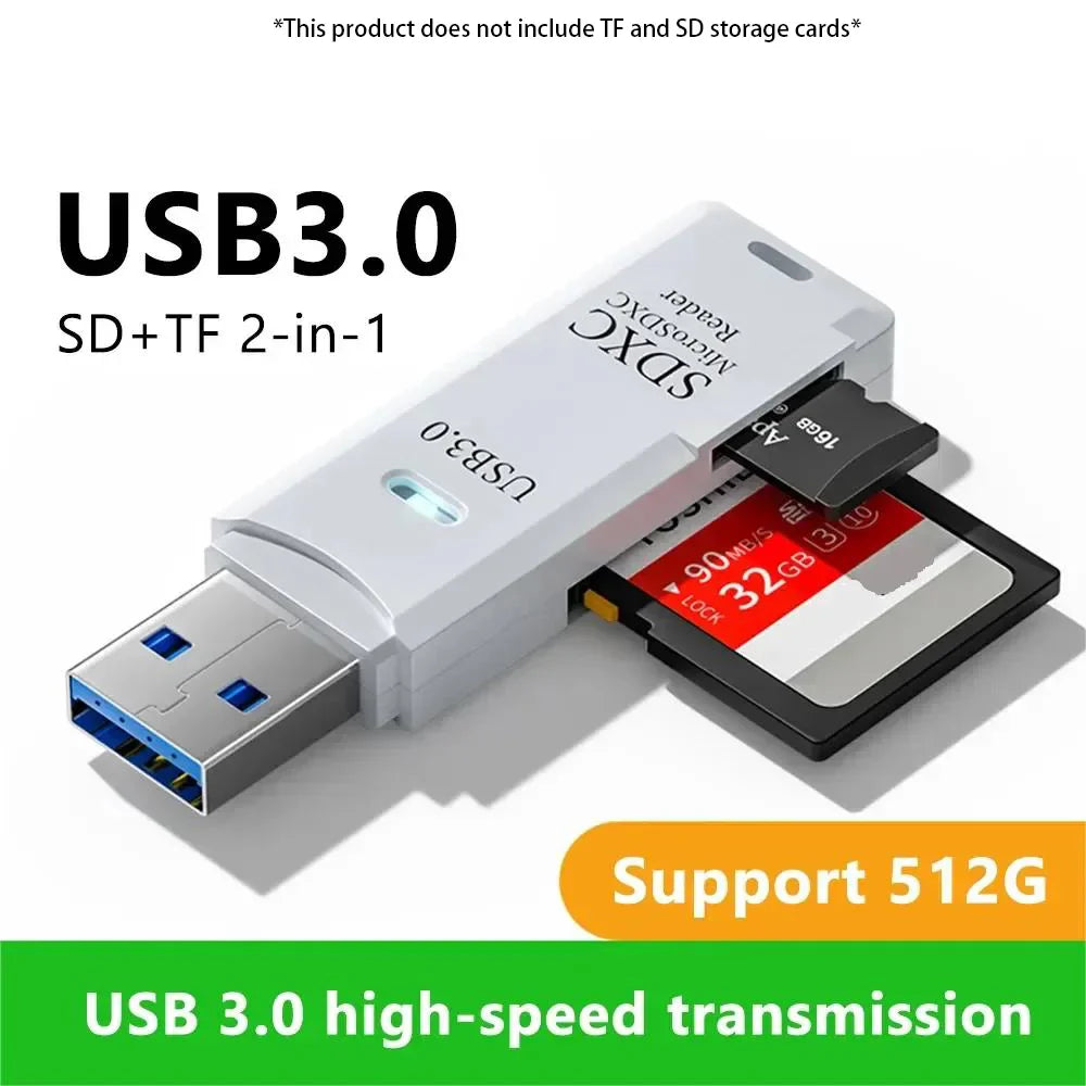 Multi Functional 2-in-1 High-speed USB 3.0/2.0 Card Reader Supports TF+SD Computer, Tablet Camera, Laptop, Car Mounted by DarkByteGear